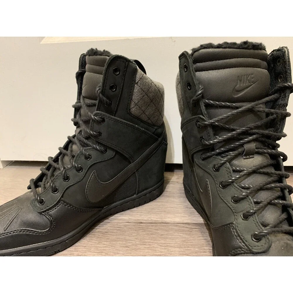 Nike Dunk Sky Hi Heel Gray Black Suede Wedge‎ Boot 616715-001 Women Size 8
